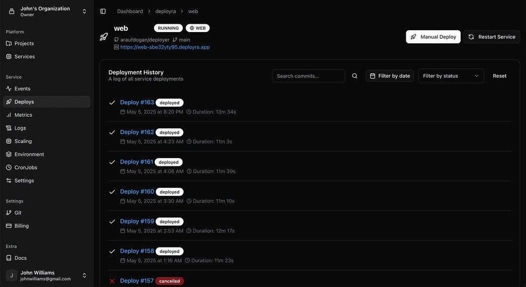 Auto-deploys in the Events timeline