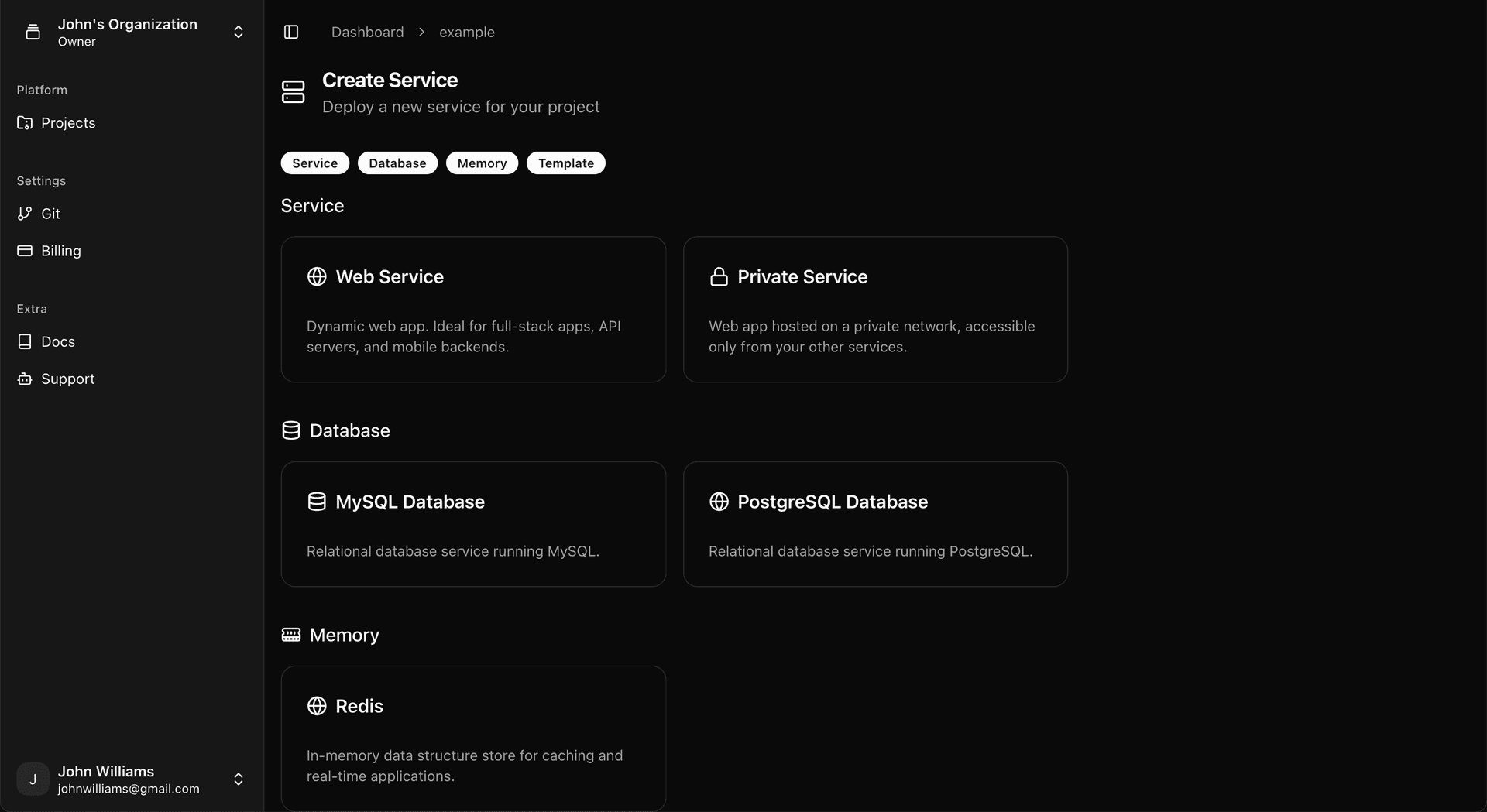 Creating a new service in Deployra