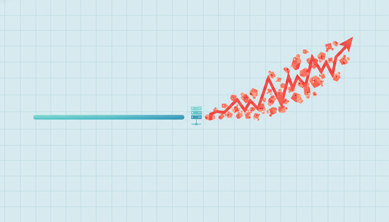 Flat predictable cost line versus a runaway usage-metered bill spike from a denial of wallet bot swarm