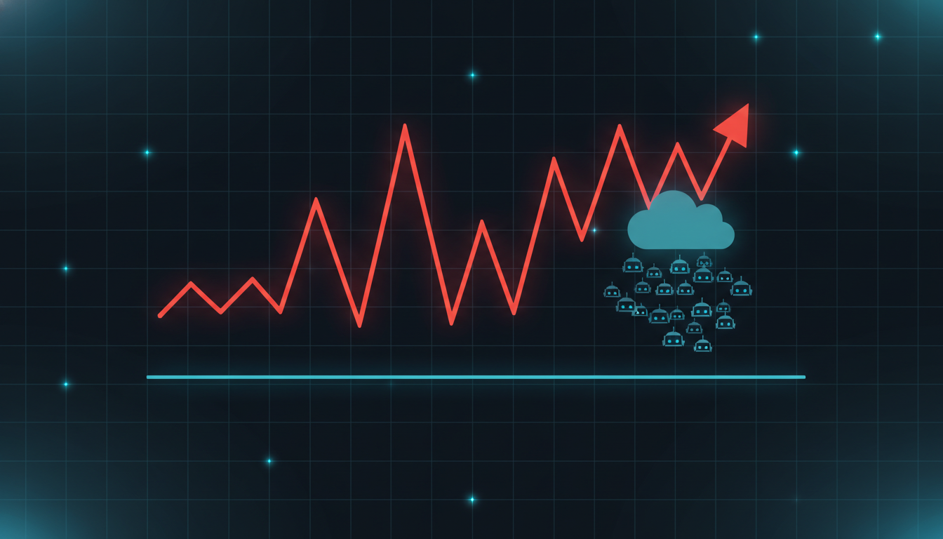 Flat per-hour cost ceiling line versus a usage-based pricing bill spiking from AI bot traffic
